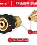 Close-up of Pressure Washer Adapters Set M22 14mm to 1/4 Inch Quick Connect and 14mm Female to 1/4 Inch Socket, 5000 PSI.