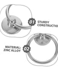 Close-up of Vintage Metal Ring Drawer Pulls Ten Pack Silver Cabinet Handles Round Drop Knobs showing zinc alloy material.