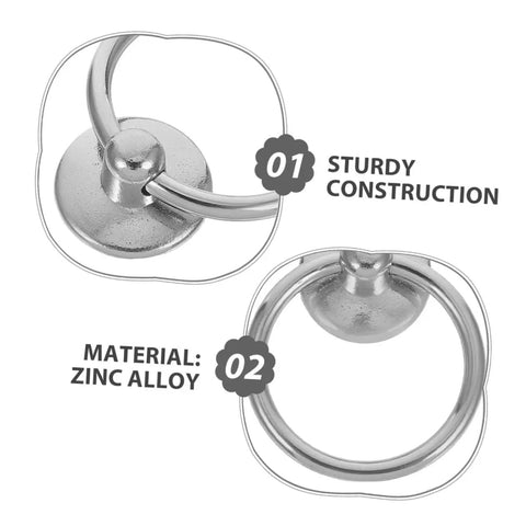 Close-up of Vintage Metal Ring Drawer Pulls Ten Pack Silver Cabinet Handles Round Drop Knobs showing zinc alloy material.