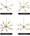 Modern Sputnik Chandelier With 6 Lights In Brushed Brass, Mid Century Pendant Lighting, Gold Finish, Adjustable Arms, Four Variations