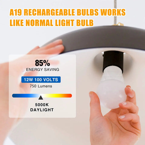 Go-To Rechargeable A19 LED Bulbs With 12W Power Backup For Home Daily Use And Emergency Situations shown being installed