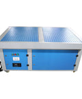 Rugged Metalworking Down Draft Table Dust Collector Vacuum featuring heavy duty multi stage filtering, blue steel body, and workbench design.
