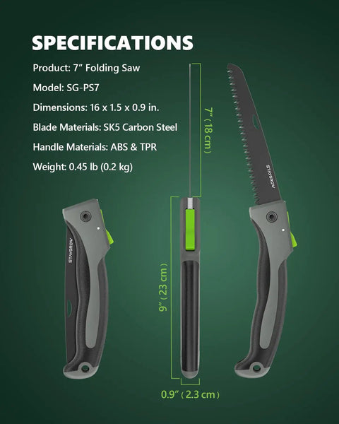 Specifications of 7 Inch Folding Hand Pruning Saw For Camping And Outdoors Beefy Heavy Duty Foldable Wood Cutting Tool