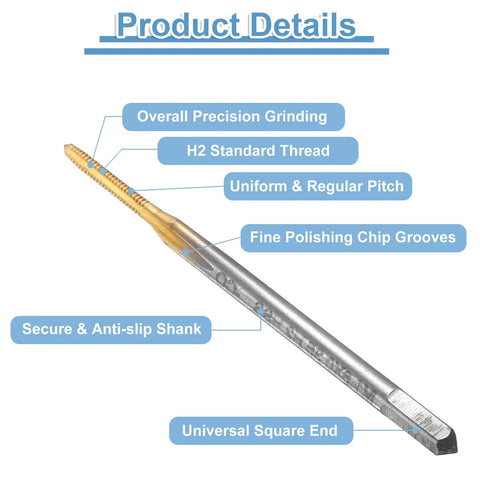 Two Pack M1.6 x 0.35 Metric Straight Flute Thread Taps Titanium Coated HSS 6542 High Speed Steel Pro Grade Tap Set