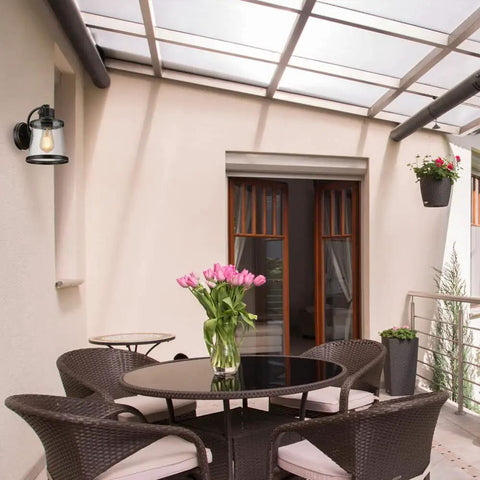 Patio with Oil Rubbed Bronze Outdoor Indoor Wall Sconce With Seeded Glass Shade No Fuss Easy Install 1 Light LED Bulb