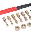 Ultimate 15-Piece Metric Thread Repair Kit With 7 Taps, 7 Dies And File For Fixing Stripped Nuts Bolts Screws Using Carbon Steel Hex Design Tools For Auto Or General Garage Work Right Now. assorted metric thread repair taps and dies with file, M6-M12