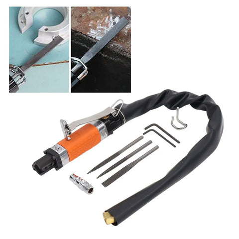 Heavy Duty Air Reciprocating File With Three Tungsten Burrs For Slick Deburring And Fast Precision Cutting At 6300 SPM with attachments.