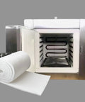 48x16x1 in ceramic fiber blanket insulation roll beside a metal wood stove interior with baffle channels