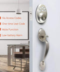 Keyless Entry Front Door Lock Set With Handle, Electronic Keypad Deadbolt, Auto Lock, Satin Nickel Finish on door
