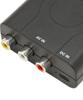 NTSC TV Modulator with Composite to RF Coax, AV inputs, ABS casing, close-up view