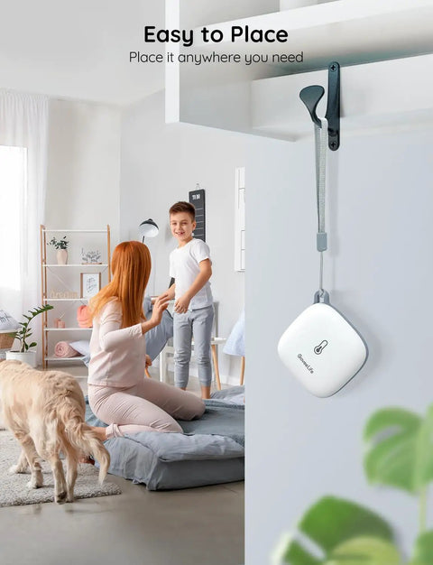 WiFi Thermometer Hygrometer With App Alerts And Real Time Temperature Humidity Monitoring 2.4GHz WiFi Bluetooth Sensor hanging in a room
