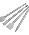 Masonry Chisel Set Four Piece For Rotary Hammer Drills Includes Point Flat Wide Scaling Tile Chisels Built Tough As Nails With 40CrMo Alloy Steel