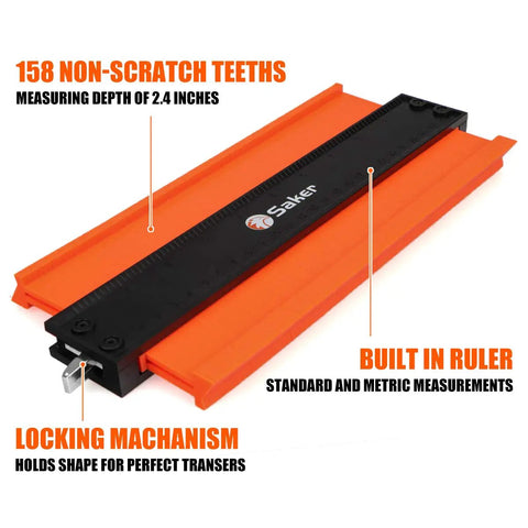 Contour Gauge Tool For Woodworking And DIY With Lock, Pro Grade Shape Duplicator For Accurate Copying Of Flooring, Tile, Trim, Pipes And Home Improvement Projects, Handy Gift For Him And DIY Enthusiasts with locking teeth and built-in ruler.