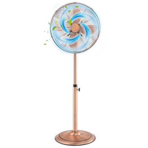 16 Inch Metal Pedestal Fan With Adjustable Height, 3 Speed Options, 75 Degree Oscillation And 20 Degree Tilt, Copper Finish