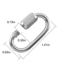 304 Stainless Steel D Shaped Locking Quick Link Carabiner Set Of 10, corrosion resistant, dimensions shown in inches, tool-free twist