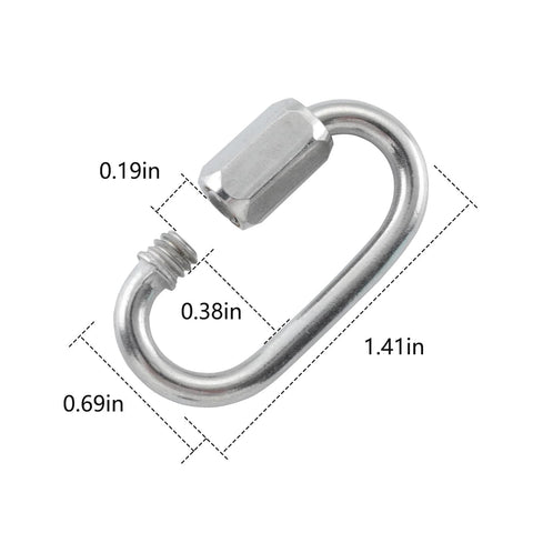 304 Stainless Steel D Shaped Locking Quick Link Carabiner Set Of 10, corrosion resistant, dimensions shown in inches, tool-free twist