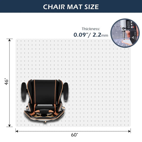 Chair Mat For Carpet 46 By 60 Inches Heavy Duty Vinyl Floor Protector With Grips showing mat dimensions and chair on mat