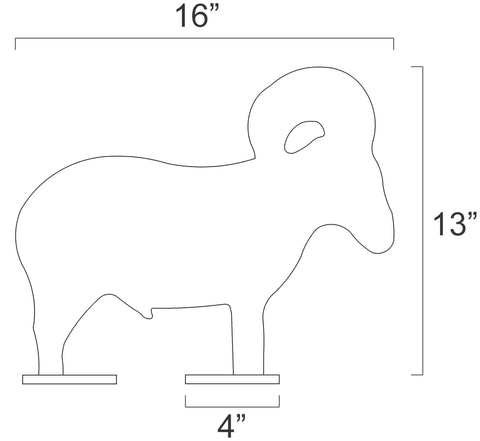 Half Scale Silhouette Targets Set For Rifles AR500 Three Eighth Inch Steel Knock Overs Four Piece Ram Turkey Pig Chicken Unpainted Heavy Duty Welded Two By Four Base NRA IHMSA Specs showing ram target dimensions