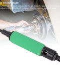 Blind Rivet Removal Tool Kit For 1/4 Inch Drills, Built For Fast, No Hassle Rivet Popper Action, Universal Compatibility With Pneumatic Or Electric, Includes Guide And Five High Speed Threaded Bits That Precisely Fit 1/8 Inch Rivets, green tool attached to drill