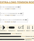 Heavy Duty Tension Curtain Rod No Drilling Adjustable From 41 To 126 Inches 1.26 Inch Diameter Easy One Pull Install Indoor And Outdoor Use Fits Windows Bathrooms Showers And Patios Strong Rust Resistant diagram
