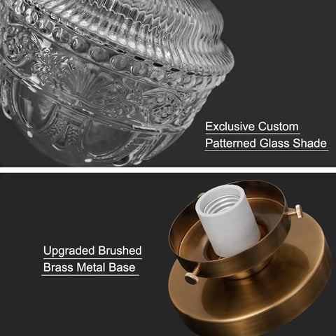 Gold Semi Flush Mount Ceiling Light With Globe Glass, showcasing custom patterned glass shade and brushed brass base