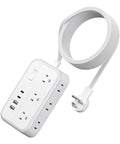 15 Ft Extension Cord With Flat Plug 6 Outlet Power Strip With 4 USB Ports 2 USB C Indoor Use For Home Office Dorms Long Cord Reaches Distant Outlets 45 Degree Plug Keeps Bottom Receptacles Free white power strip with coiled cord