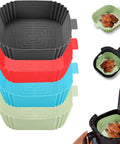 Silicone Air Fryer Liners Set Of 4 Pcs 7.6 Inch Square Reusable Liners For 3 To 6 Qt Air Fryers colorful liners stacked