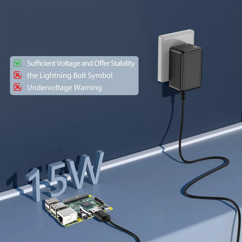 Power Supply 5V 3A Micro USB AC Adapter With A Beefy 6 Feet Cord For Pi 3 Model B B Plus 2 Model B A A Plus Zero And Android Tablets Great For Projects With Stable 5V Power Output And Global 100 240V Input, connected to a Raspberry Pi.