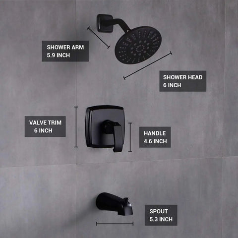 Dope Matte Black Tub Shower System With Five Spray Rain Shower Head And Diverter Spout Pressure Balance Valve Includes Rough In Valve