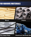 Image showing materials: wood planks, plastic pipes, thin steel plates, and aluminum sectional strips for Step Drill Bit Set