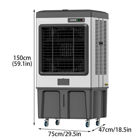 Hella Quiet Portable Swamp Cooler With A Massive 180 Liter Tank And Three Adjustable Speeds Evaporative Air Conditioner front view, 150cm tall.