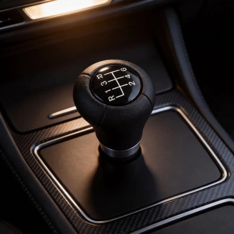 Stylish Red LED 6-Speed Gear Shift Knob For BMW E30 E36 E46 E60 E90 With Cool Glowing Light, ABS Handle For Smooth Manual Shifting And Easy Car Interior Upgrades Tonight. Black 6-speed manual gear shift knob in BMW interior, ABS body