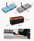 Foldable Hitch Carrier 60x24x6 Inch With 500lb Capacity dimensions and fit on SUV, mesh steel construction