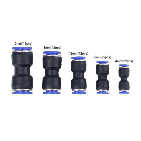 Super Fast 80 Piece Straight Push Connector Assortment For Pvc Nylon Pu Pa Pe Tubing With Release Rings, 4mm to 12mm sizes
