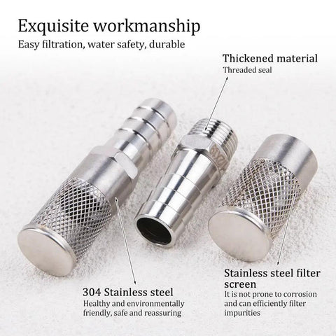 Beefy 304 Stainless Steel Hose Barb Filter With Mesh For Air Fuel And Fluids, 19mm Inlet, showing filter mesh and material details.