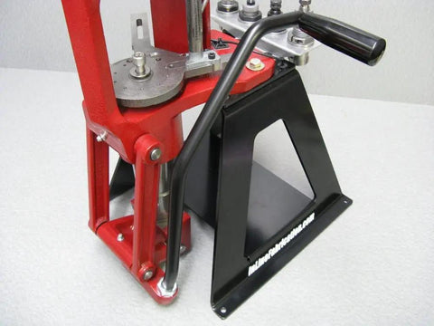 Premium Ergonomic Roller Lever Upgrade For Hornady Lock N Load Ap Reloading Press showing red reloading press base and black lever.