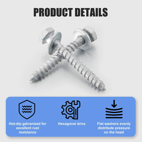 Heavy Duty Wood Lag Screws Kit Three Eighths Inch By Three Inches Hex Head Lag Bolts With Washers Hot Dip Galvanized Four Pack