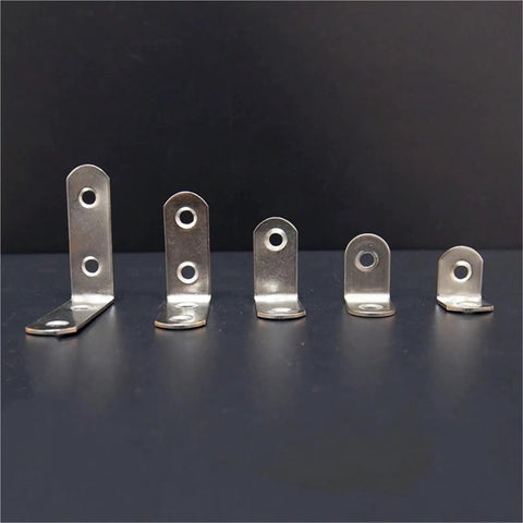 Stainless Steel Corner Brackets Forty Piece Set L Shape Mounting Plates Heavy Duty Right Angle Hardware For Furniture Shelves Cabinet Drawer Assembly Built Damn Tough Absolutely Killer Quality Straight Plates And Super Easy Setup Today. Display of various sizes of stainless steel corner brackets.