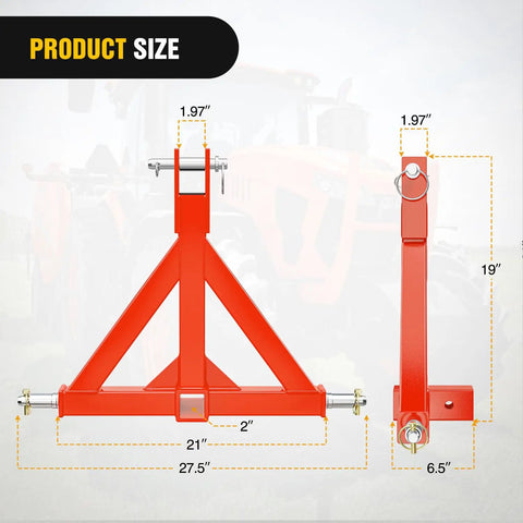 Beefy 3 Point Hitch Receiver 2 Inch Heavy Duty Category 1 Tractor Drawbar Adapter size details, compatible models, rustproof