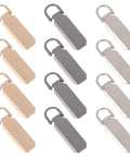 Heavy Duty Zinc Alloy Zipper Pull Tabs Replacement Kit For Backpacks Coats Jackets 12 Piece Set with gold and silver tabs.