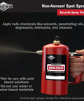Spot Spray Non Aerosol Sprayer Orange Refillable Eco Friendly Handy Tool, held, spraying, product label visible, red canister