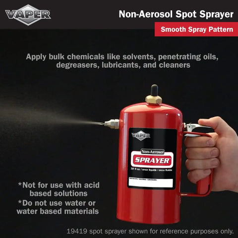 Person holding red Spot Spray Non Aerosol Sprayer Refillable Eco Friendly Green Handheld Tool For Quick Cleanups And Targeted Sprays 80 to 150 PSI.