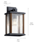 Outdoor Wall Light Sconce With Black Finish And Clear Ribbed Glass, 1 Light Exterior Fixture, 12.75x7.5x5.75 inches, Rustic Style