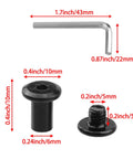 Solid As A Rock 304 Stainless Steel Black Binding Post Screws M5 Hex Drive Rivet Socket Pack With Allen Wrench showing sizes and shapes of screws and wrench.