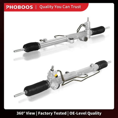 Plug And Play Hydraulic Power Steering Rack And Pinion Assembly For Toyota Tundra 2000 2006 And Sequoia 2001 2007 With 3.0L 4.0L And 4.7L Engines New Unit Leak Resistant Direct Fit Left Hand Drive Only Ref 97-1618, front and side view