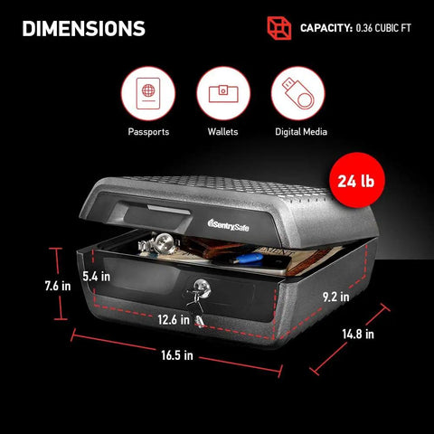 Fireproof And Waterproof Document Safe With Key Lock For Cash Passport And Jewelry 16.5 W X 14.8 D X 7.6 H Black 0.36 Cu Ft