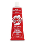 Tube of original shoe repair glue with red and white packaging, 3.7 fl oz size. For shoe repairs and protective coating.