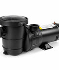 High-Octane 1.5 Horsepower Self Priming Pool Pump Engineered for Rock Solid Performance in Above Ground Swimming Pools Spas and Hot Tubs Featuring 5400 GPH Flow and Massive 1.5 Inch Strainer black plastic pool pump with clear lid and fittings