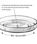 Transparent turntable with 1.5-inch rim and stainless steel ball bearings for smooth glide. Two Pack 11 Inch Lazy Susan Organizer With Non Slip Turntable For Cabinet Fridge Kitchen Pantry Under Sink Vanity And More To Maximize Space And Reach In Corners.