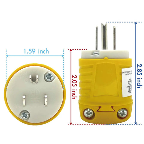 Heavy Duty 5-15P To 5-15R Extension Cord End Kit Plug And Play Replacement Plug And Connector Set yellow plug dimensions